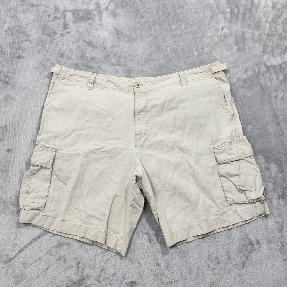 Merona Shorts Mens 44 Beige Linen Cotton Cargo Adjustable Waist Casual Summer